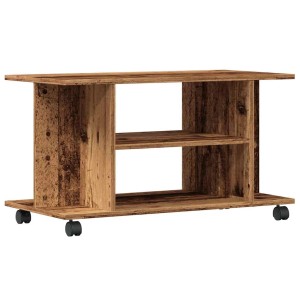 TV-Regal im Altholz-Design mit Rollen, 80x40x45 cm, aus Holzwerkstoff. Praktischer TV-Schrank mit Fächern.