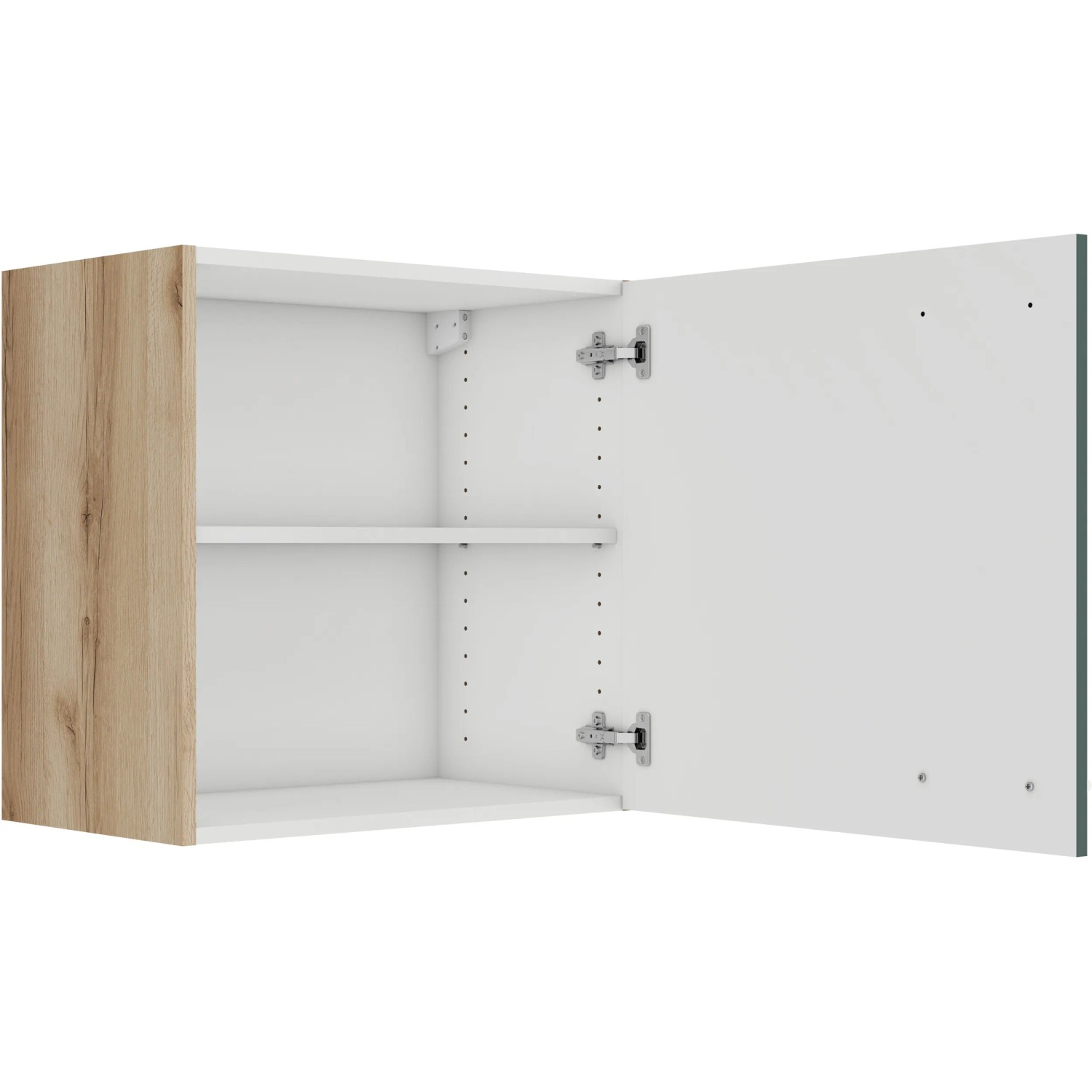 OPTIFIT Savona405 Küchen-Hängeschrank, 60 cm, Steingrün/Wildeiche, mit offener Tür und Einlegeboden.