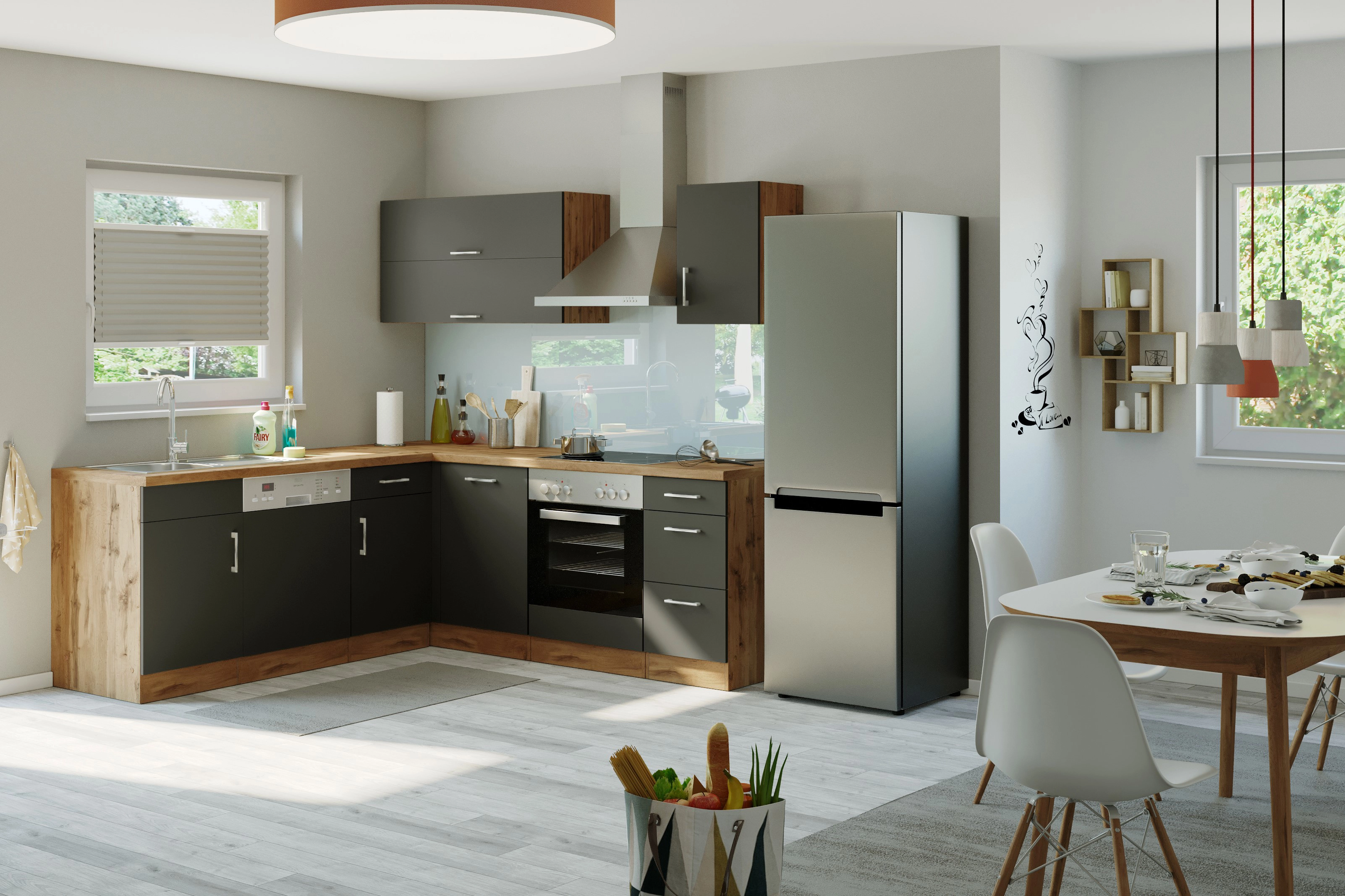 Lieferservice Held Möbel Küchenzeile E-Geräte kaufen Sorrento Anthrazit-Wotaneiche Winkel cm OBI ohne bei 210