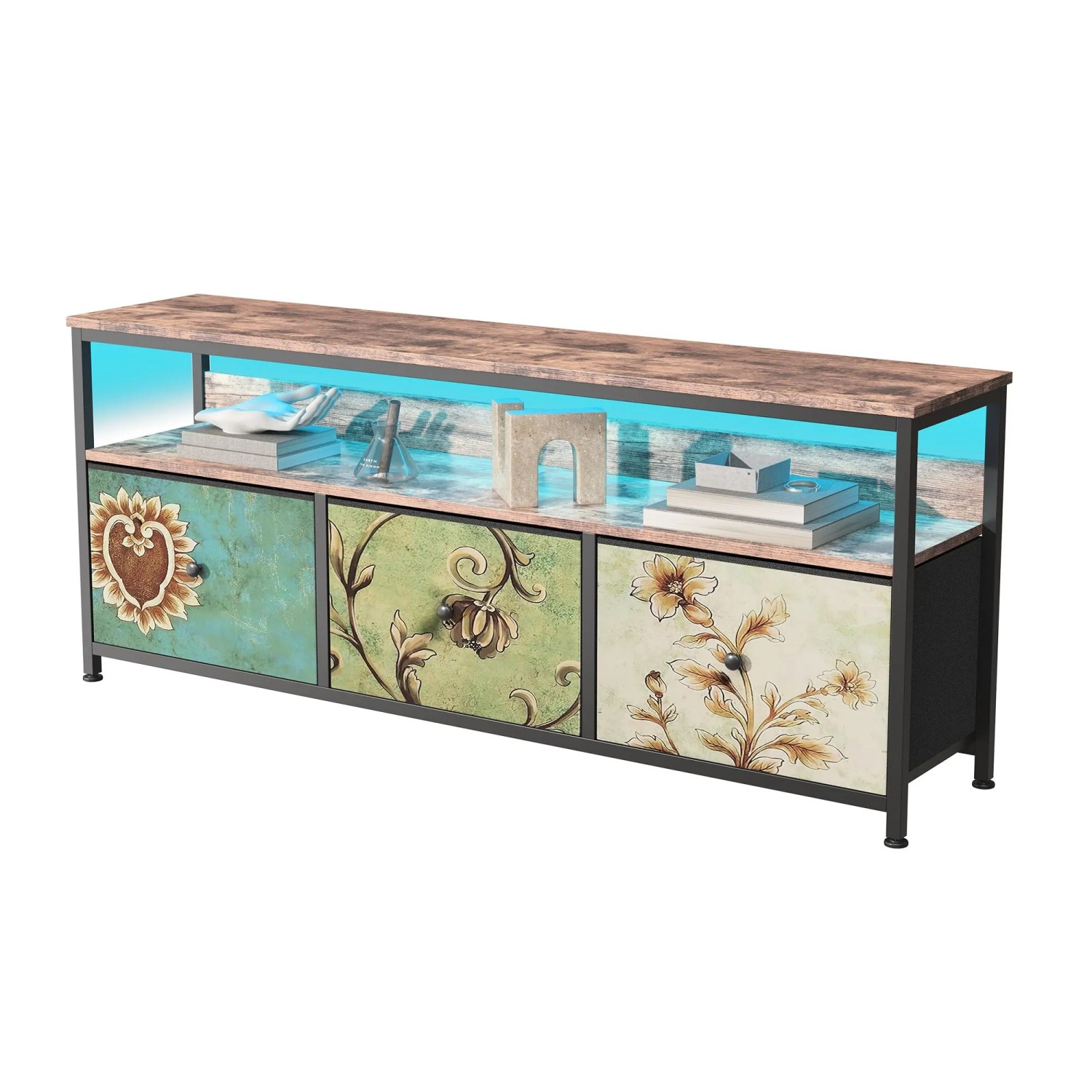 PXloue TV-Schrank TV Lowboard mit LED-Lichtern und Schubladen  108x30x57cm