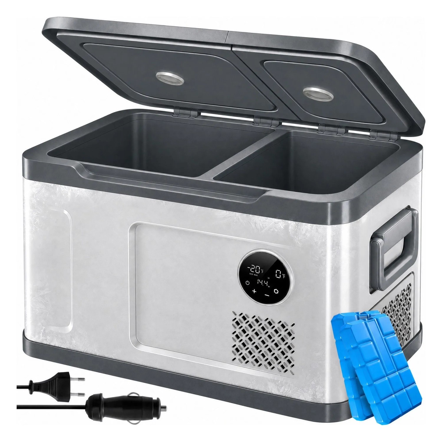 KESSER Kompressor Kühlbox 2in1 Doppelzone 31, Silber Anthrazit