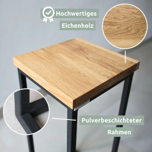 Holz4home Blumenständer aus Eiche mit schwarzem Metallgestell, 50 cm hoch.