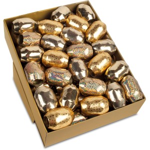 Goldene Ringelbänder (20 m) für Weihnachten, sortiert im Karton. Weihnachtsdekoration.