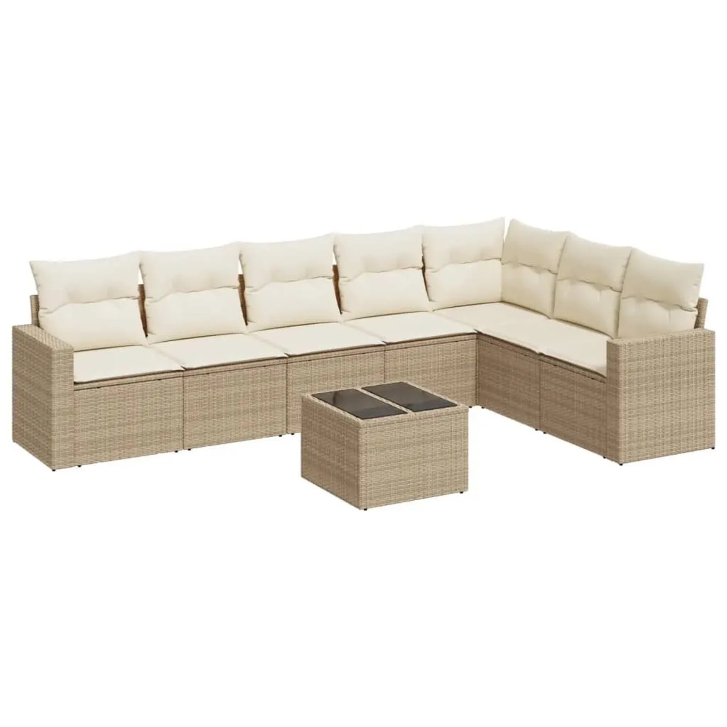 vidaXL 8-Tlg Garten-Sofagarnitur mit Kissen Beige Poly Rattan 3251395
