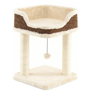 Costway Kratzbaum Klein mit Großem Plüschsitz Ball 38x38x51 cm Beige