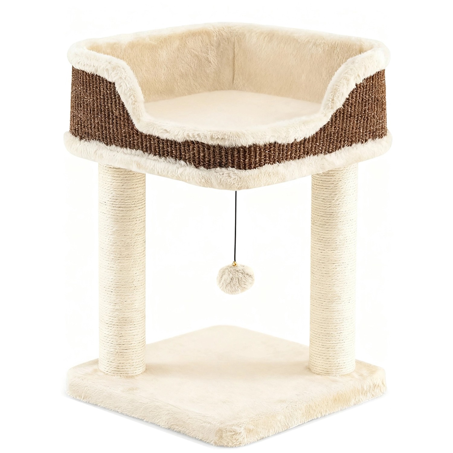 Costway Kratzbaum Klein mit Großem Plüschsitz Ball 38x38x51 cm Beige