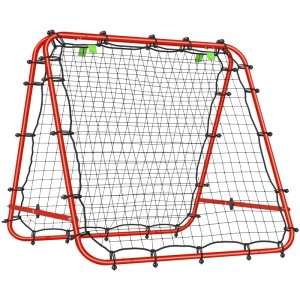 Roter HOMCOM Fußball Rebounder aus Stahl mit schwarzem PE-Netz. Tragbare, verstellbare Trainingshilfe für Ballspiele.