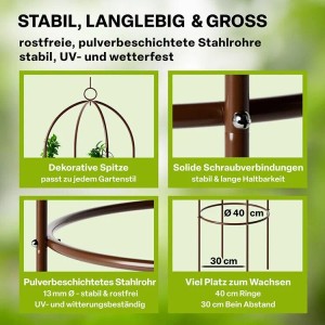 TTL GARDEN Obelisk Rankhilfe XL 195 x 40 cm Braun 2er Set Metall Pulverbeschichtet Rankgitter Rosensäule für Rosen Clematis