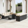 Schwarzes 11-tlg. vidaXL Garten-Sofa-Set aus Poly Rattan mit höhenverstellbarem Tisch.