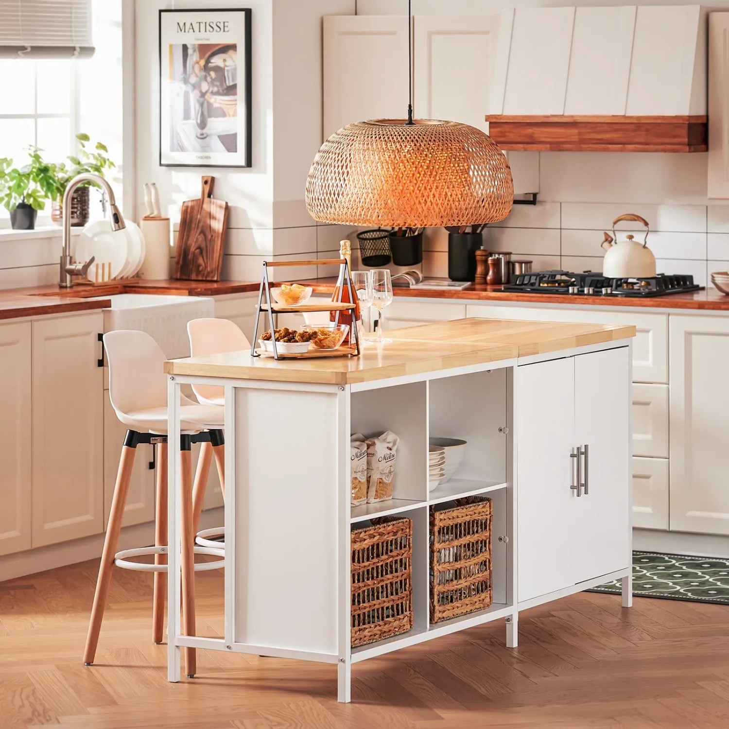 SoBuy Freistehende Kücheninsel KNL09-WN Weiß-Natur MDF kaufen bei OBI