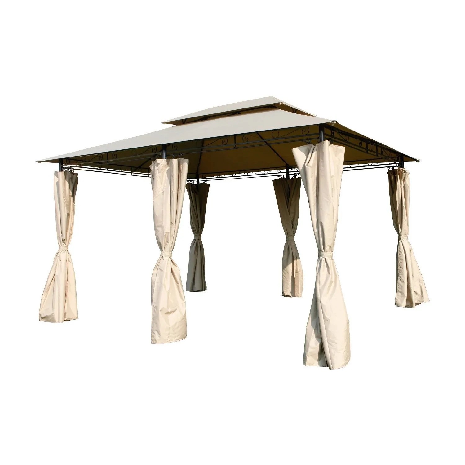 Lex XXL Metall Pavillon Doppeldach 3x4 m Wasserdicht Gartenpavillon Seitenteile Taupe