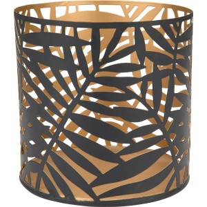 Gold-schwarzer Teelichthalter Dark Wonder, 12 cm, mit Blätterdesign aus Metall.