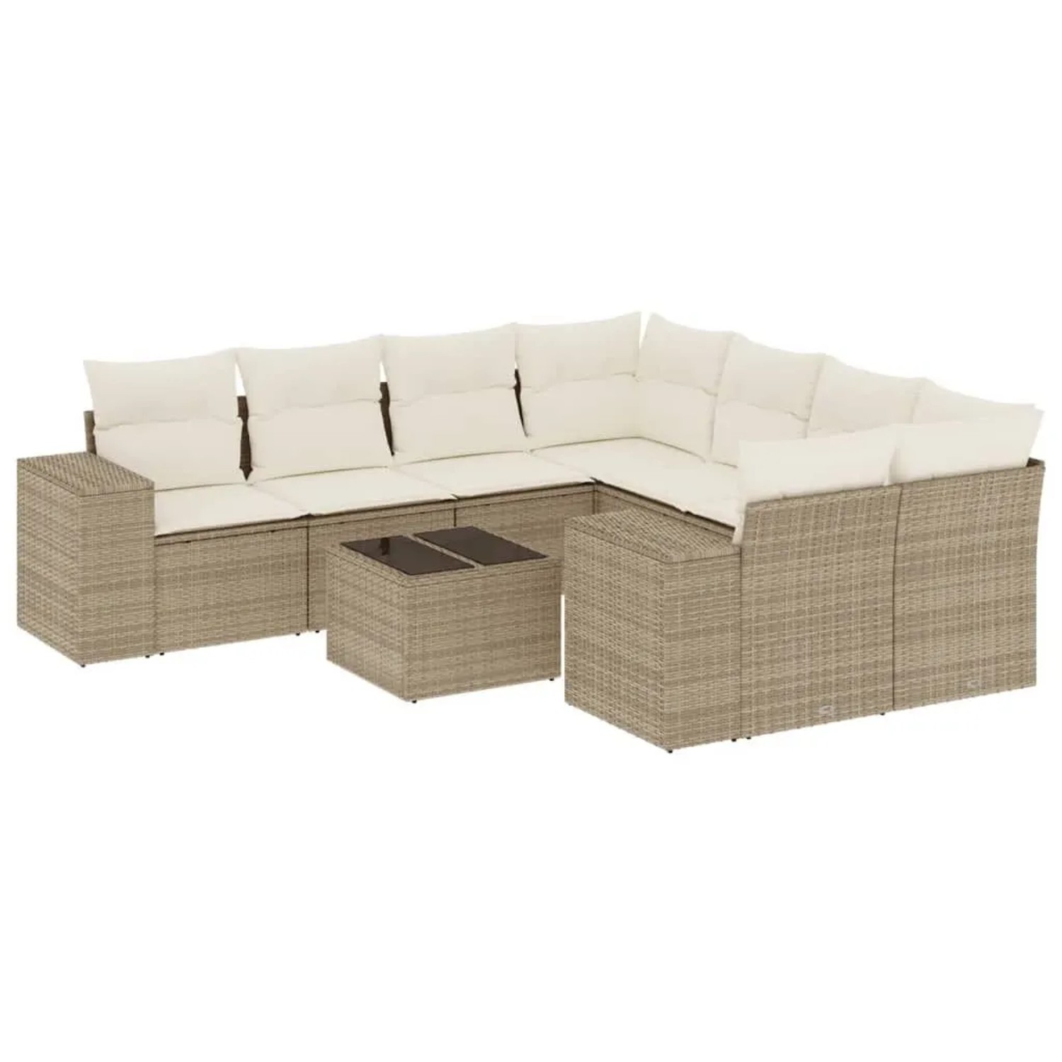 vidaXL 9-Tlg Garten-Sofagarnitur mit Kissen Beige Poly Rattan 3222357