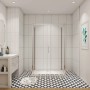AICA U-Form Duschkabine 100x90cm mit Schiebetür und Seitenwand aus Klarglas im Badezimmer.