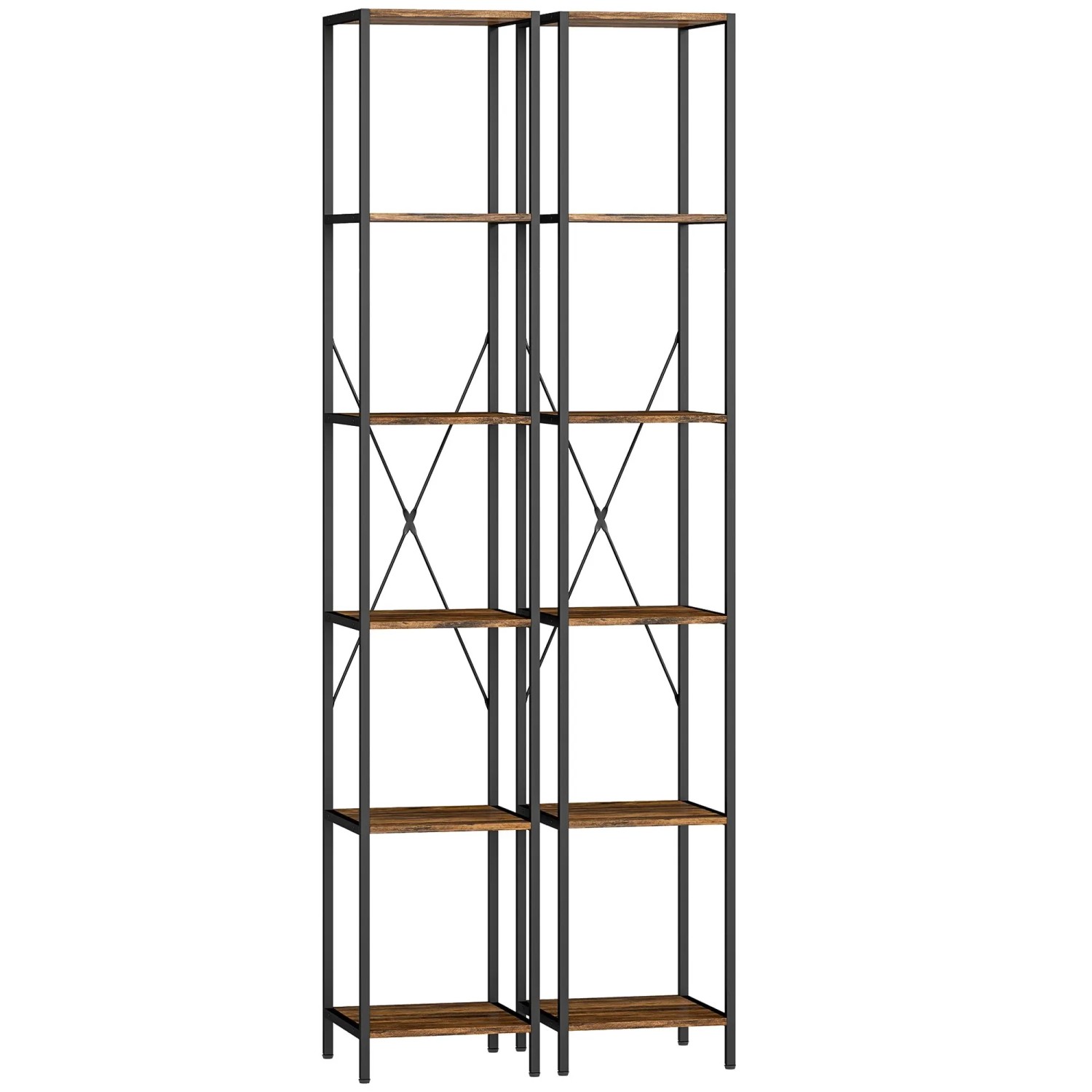 HOMCOM Bücherregal Spanplatte Kohlenstoffstahl 30L x 30B x 174,5Hcm Rustikal-Braun