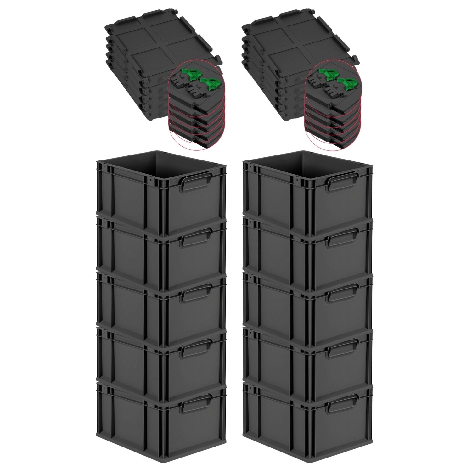 PROREGAL SuperSparSet 10x Eurobox Nextgen Grip Mit Scharnierdeckel Und Grün günstig online kaufen