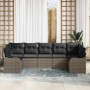 Graues 7-teiliges vidaXL Garten-Sofa-Set aus Poly Rattan mit Kissen für den Garten.