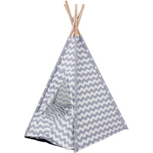 Heim Haustier-Tipi-Zelt Wave, grau-weißes Zickzackmuster, 68x68x80cm, für Hunde und Katzen.