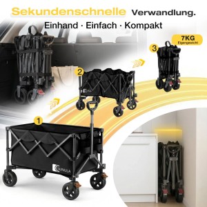 Sekey Bollerwagen, faltbar, schwarz, mit 120 kg Tragkraft, für Camping und Transport.