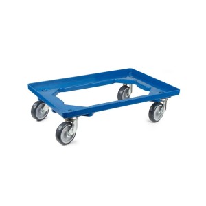 Blauer PROREGAL Transportroller für Euroboxen (60x40 cm) mit 4 Lenkrollen und Gummirädern. Traglast 300 kg.