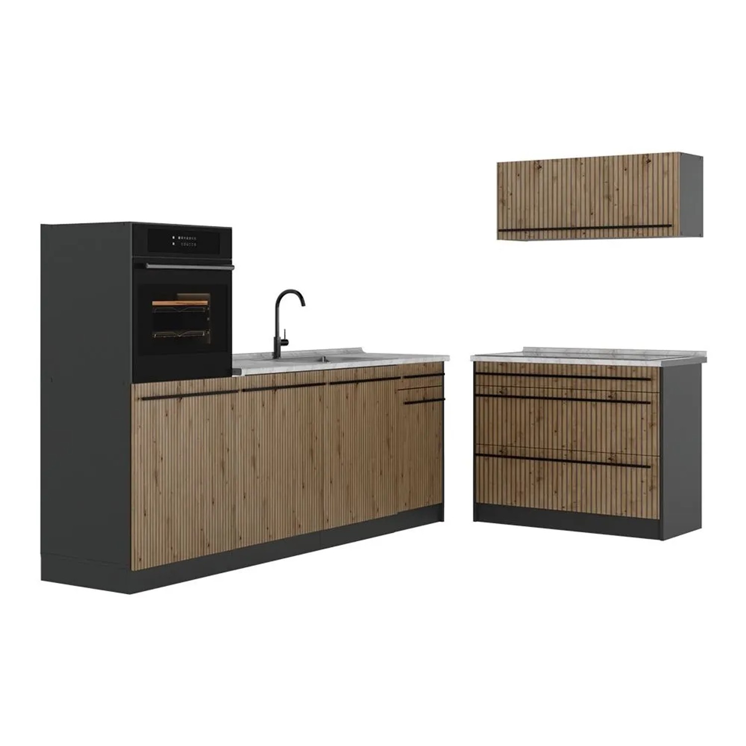Vicco Küchenzeile R-Line Artisan-Eiche/Anthrazit 220 x 143 Arbeitsplatte Marmor Art Nr 67415
