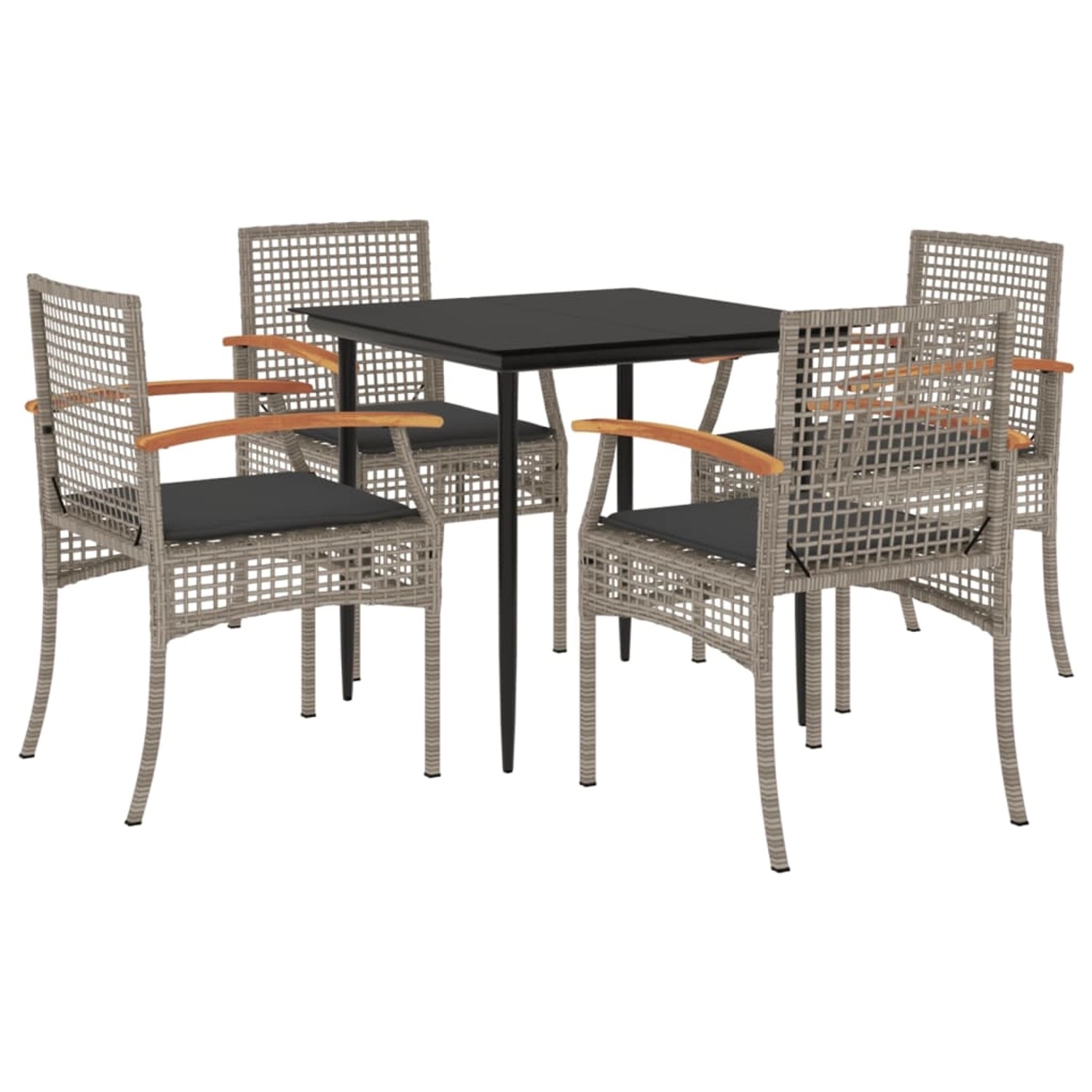 vidaXL 5-Tlg Garten-Essgruppe mit Kissen Grau Poly Rattan 3213611