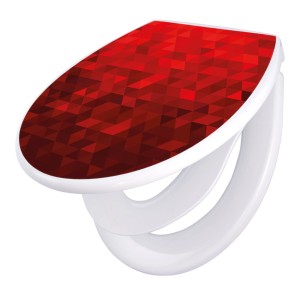 Banjado WC-Sitz Familie mit Absenkautomatik, rotes Dreiecke-Motiv.