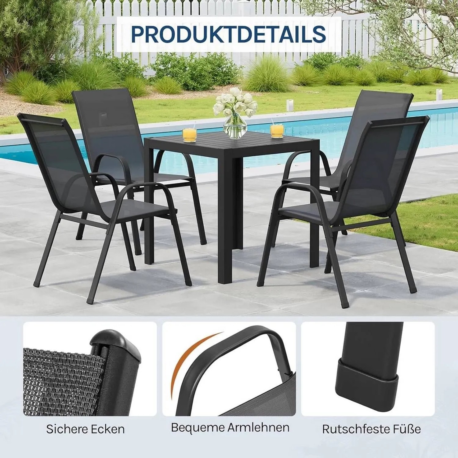 WOLTU 2er Set Stapelbare Gartenstühle Ergonomisch Wetterfest Grau_7