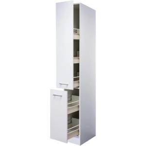 Flex-Well Apotheker-Hochschrank Lucca, 30 cm, weiß, mit Auszügen und Ablagen für Küchenutensilien.