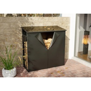 DELUKE Kaminholzregal mit Abdeckung, Brennholzunterstand aus Aluminium, 70x165x165 cm.