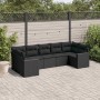 Schwarze 7-tlg. vidaXL Garten-Sofagarnitur aus Poly Rattan mit Kissen für Terrasse und Garten.