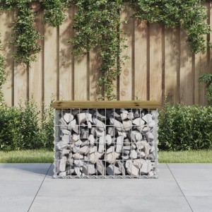 DELUKE Gartenbank Gabionen aus Stahl mit brauner Kiefernholz-Sitzfläche im Garten. Kompakter Sitzplatz für Außenbereiche.