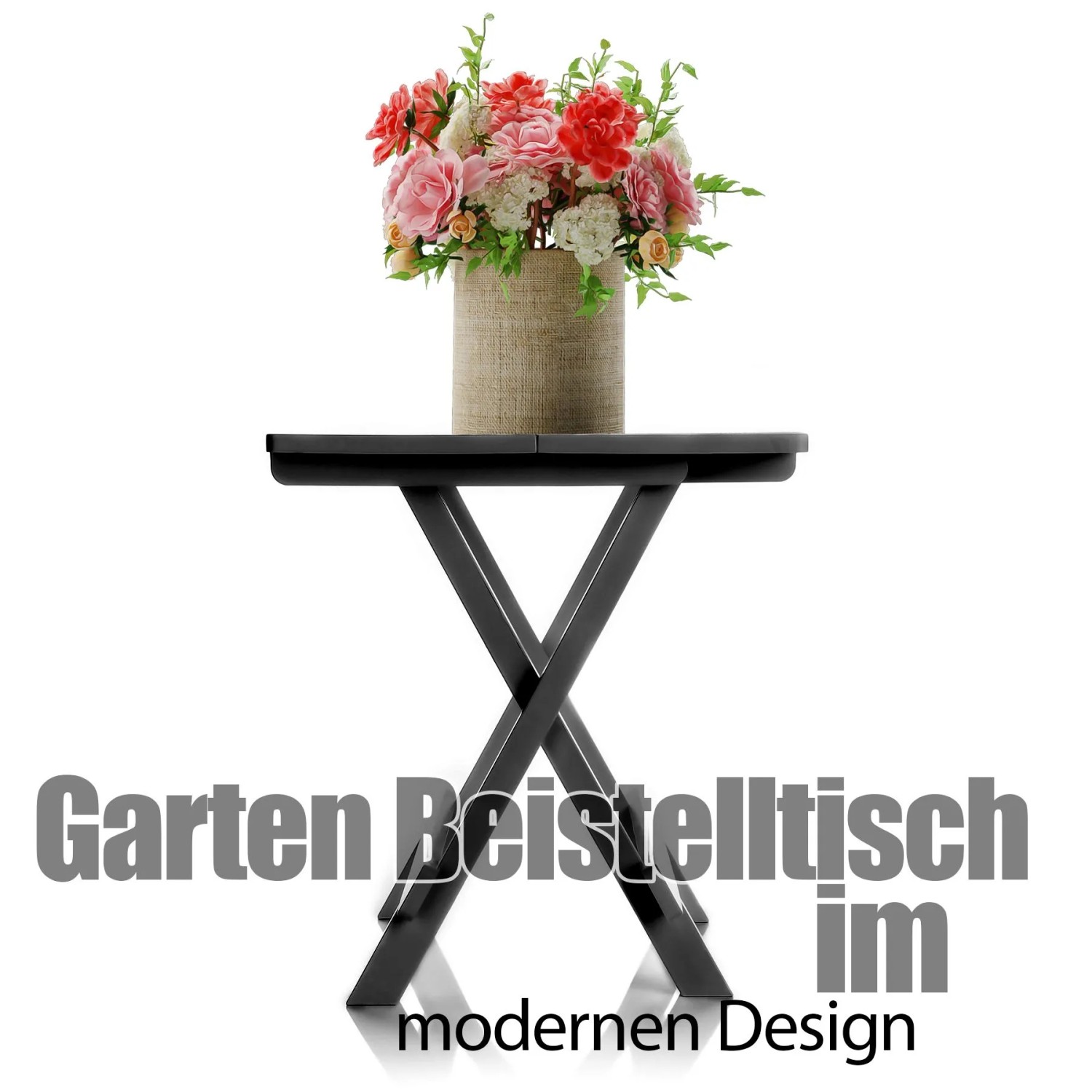 Kompakter anthrazitfarbener Klapptisch aus Kunststoff mit X-Gestell, ideal als Campingtisch, Beistelltisch für Garten & Balkon.