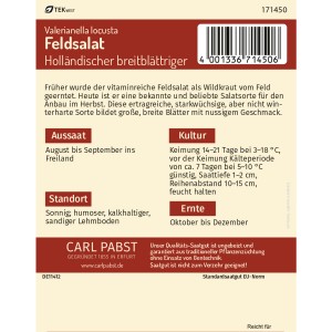 Pabst Feldsalat Starkwüchsig Holländischer Breitblättriger Saatgut Packung