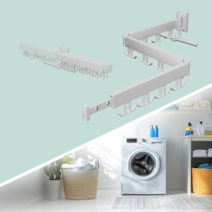 Relaxdays Wandwäscheständer Aluminium Weiß Klappbar 12 cm x 127 cm x 26 cm