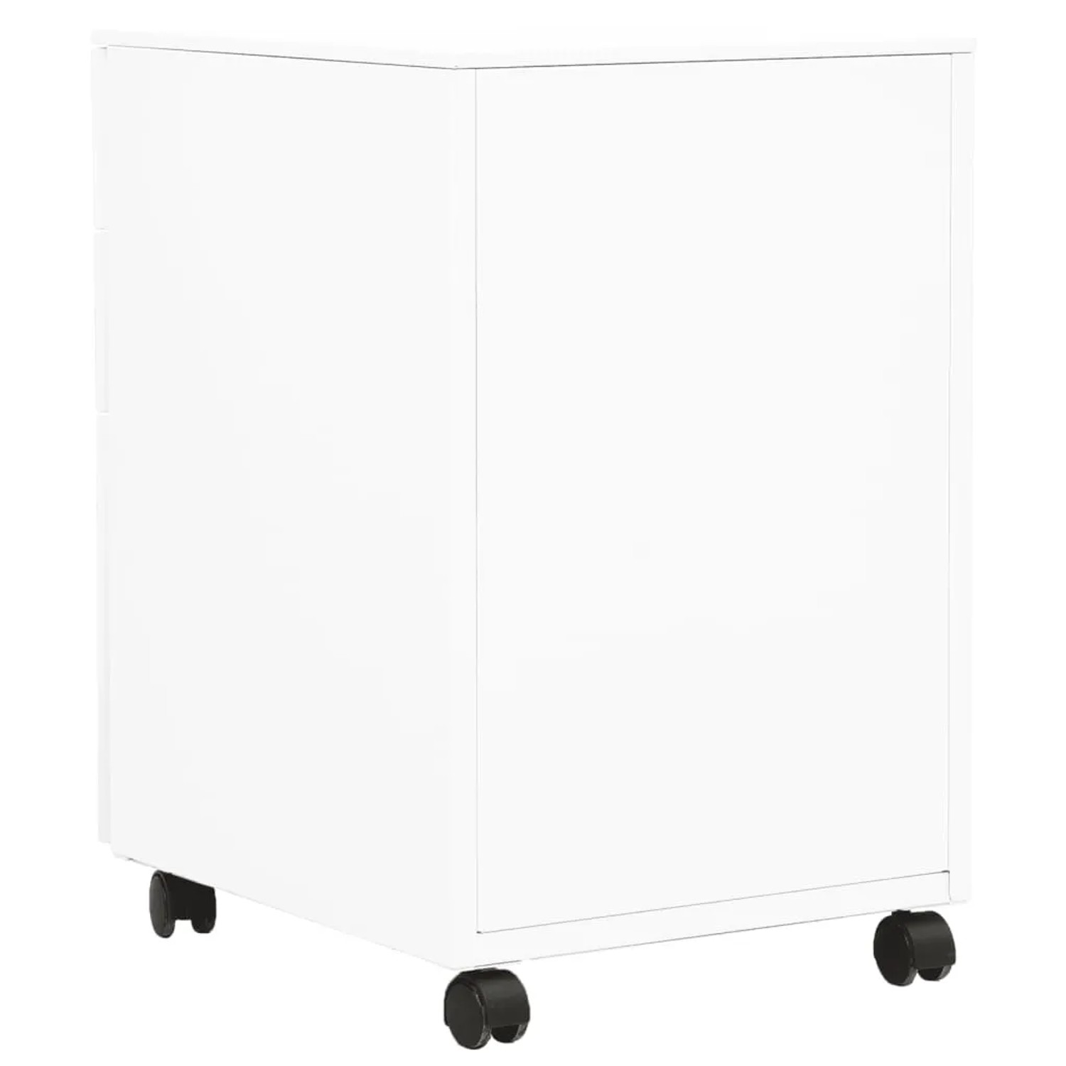 Weißer vidaXL Aktenschrank mit Rollen, 39x45x60 cm, aus Stahl. Büroschrank mit drei Schubladen.