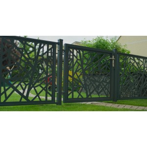 Anthrazitfarbener Aluminium-Pfosten (6,3x110 cm) mit Bodenplatte für Dekorzäune.