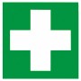 Grünes Hinweisschild Erste Hilfe mit weißem Kreuz, wetterfest.