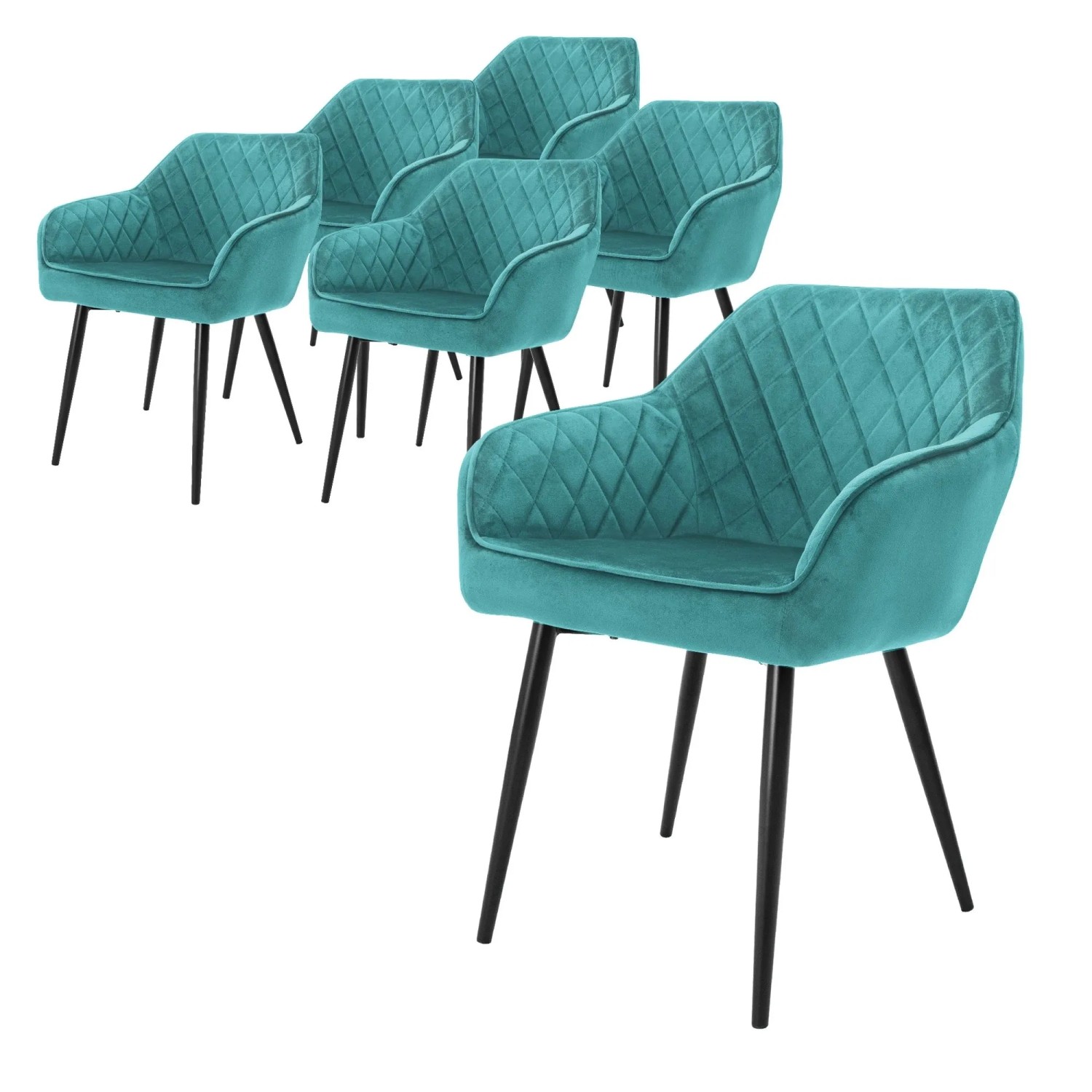 Ml-Design 6er Set Esszimmerstühle Petrol Samtbezug Metallbeine