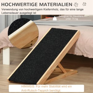 PawHut Haustierrampe aus Holz mit rutschfestem Teppich für Hunde und Katzen.