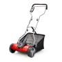 Einhell Akku-Spindelmäher GE-HM 18/38 Li-Solo mit Fangkorb. Rot/silberner Handrasenmäher für präzisen Rasenschnitt.