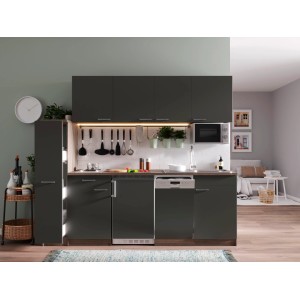 Respekta Küchenzeile KB225EYGMI, 225 cm, Grau/Eiche York Nachbildung mit E-Geräten.