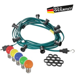 Satisfire Illu-Partylichterkette, 10 m, grün, mit 10 bunten LED-Kugellampen für Biergarten & Außenbereich.