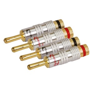 Dynavox Bananenstecker, 4er-Set mit Spreizfixierung, vergoldete Kontakte, rot und schwarz.