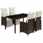 Braunes 5-tlg. Garten-Bistro-Set aus Polyrattan mit Tisch und verstellbaren Stühlen mit Kissen.