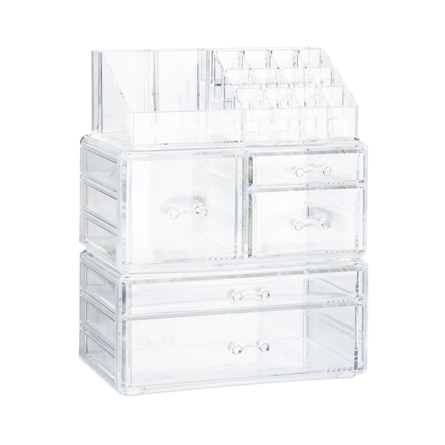 Relaxdays Make Up Organizer Acryl Transparent Stapelbar 21 Fächer 29,5 cm x 23,5 cm x 14 cm 2 kg