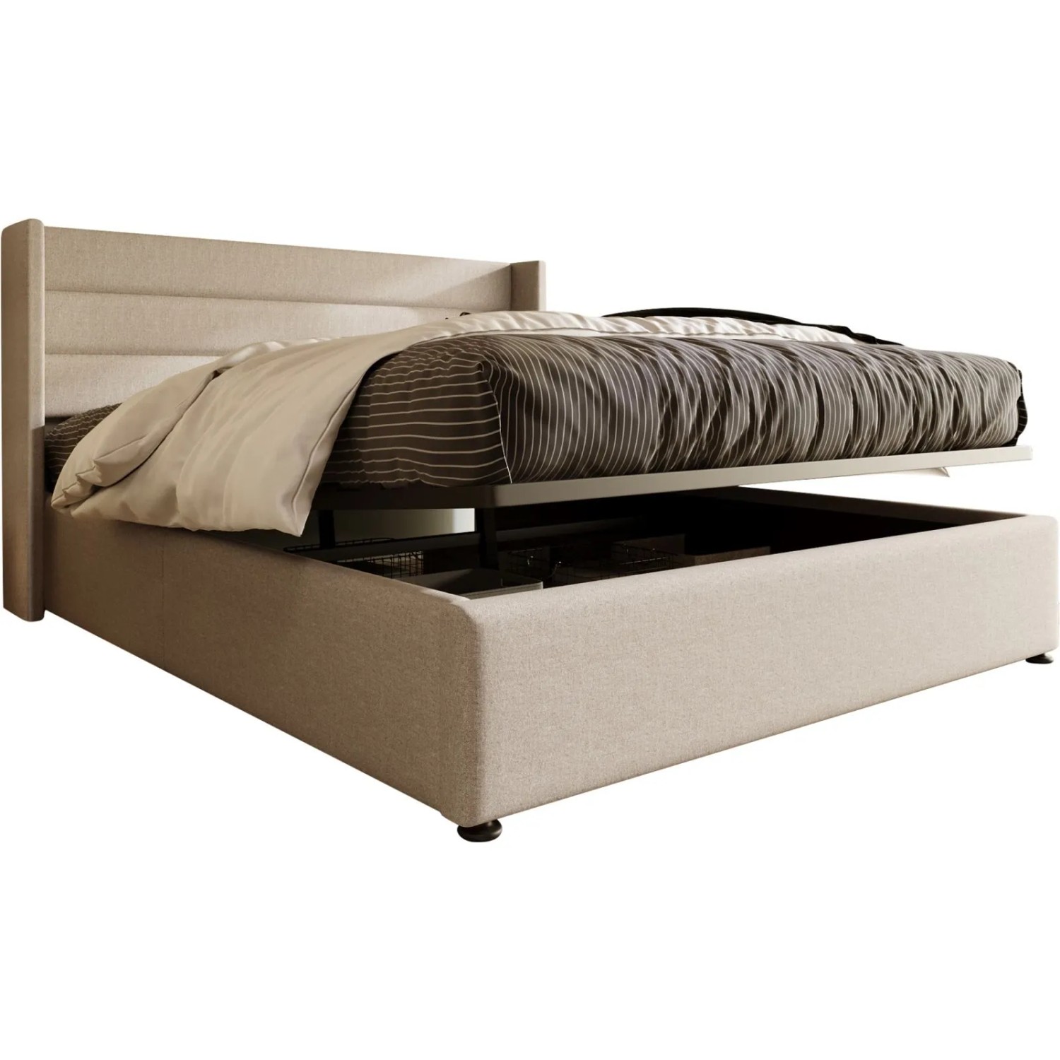Polsterbett  mit Stauraum  Hydraulisch Doppelbett  in 160x200cm, Lattenrost aus Holz Beige