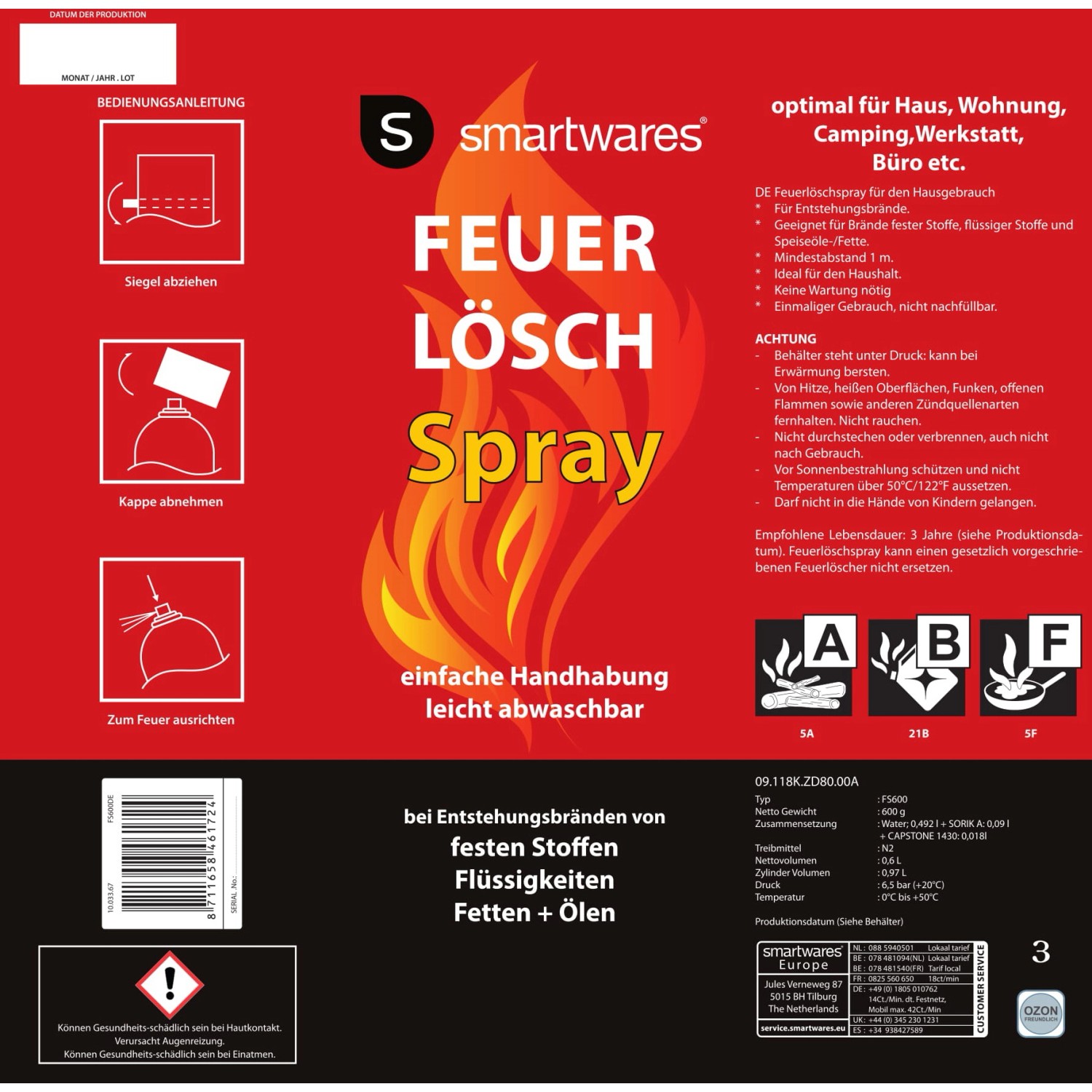 Smartwares Feuerlöschspray für Fest-und Fettbrand/ABF Feuerlöscher FS600DE  kaufen bei OBI