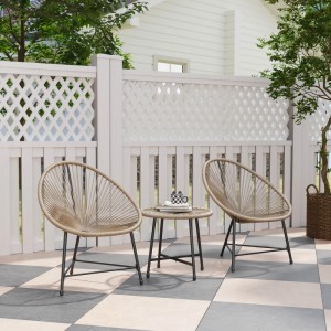 Outsunny Gartenmöbel Set mit 2 Rattan Stühlen und Tisch mit Glasplatte.