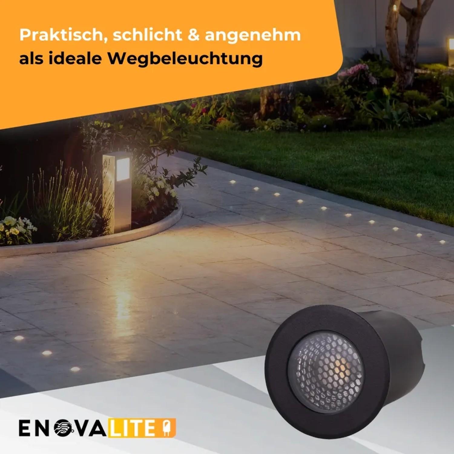 ENOVALITE LED Bodenleuchten 6er Set als Wegeleuchten im Garten, warmweißes Licht.